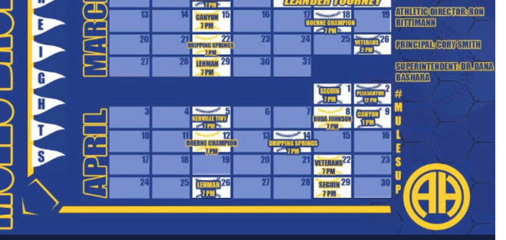 Varsity Baseball April Schedule 