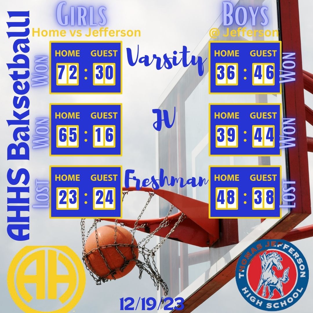 AHHS Basketball Scores vs Jefferson 12/19/23