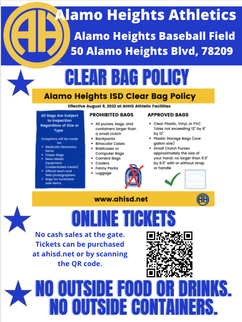 Clear Bag Policy / No Outside Food or Drinks at HS Ticketed Events
