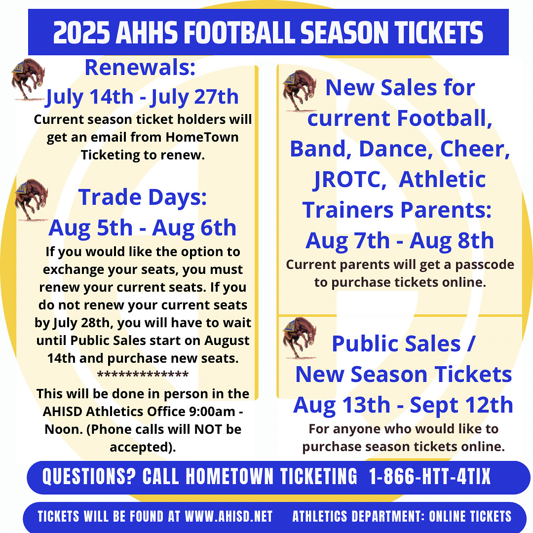 2025 Varsity Football Reserved Season Ticket Information